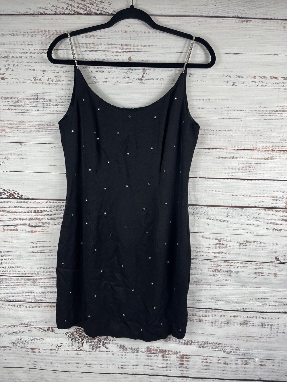 Geary Roark Kamisato Dress Women's 10 Black Rhinestone Mini Cocktail Chain Strap